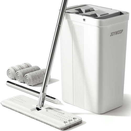 JOYMOOP Mop and Bucket with Wringer Set, Flat Squeeze Mop Flat Head Spin, Dust Mops for Wall Cleaner with 3 Microfiber Pads,Wet and Dry Use Microfiber for Household Floor Cleaning Supplies