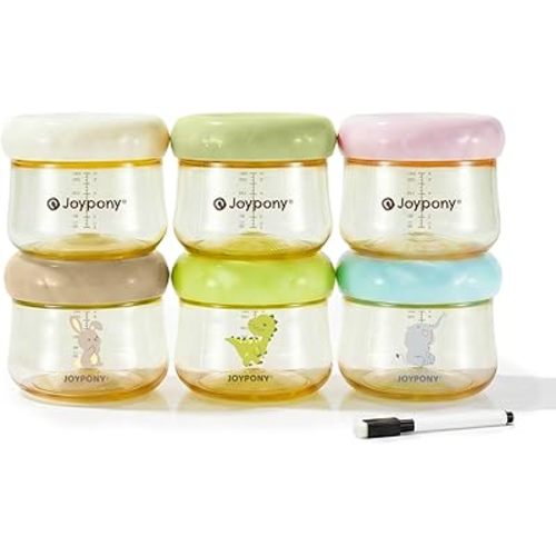 Joypony PPSU Baby Food Containers, 6oz Leakproof Baby Food Jars with Lids, Freezer Safe & Microwave Safe, Reusable Portion Plastic Food Storage Containers, Baby Puree, Toddler Snacks, BPA-Free, 6 Pack
