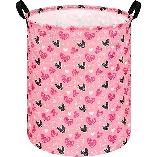 KUNRO Heart Valentine's Laundry Gift Basket Storage Hamper, Kids Toys and Clothes Storage Organizer Bins, Toy Shelf Basket with Handles for Room Decor