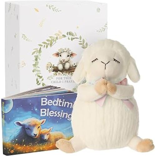 Sawnfay Baptism Gifts for Girls and Newborn Baby, Christening Gifts Set, 7" Praying Lamb Plush Toy and Bedtime Blessing Book in Keepsake Gift Box, Ideal Easter Gifts for Kids