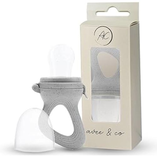 Avee & Co Silicone Teething Pacifier and Fresh Fruit Feeder, Baby Pacifier for Teething, Toddler Teething Toy (Grey)