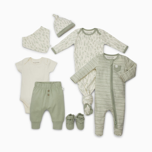 Tiny Kind The Head to Toe Organic 7 Piece Set - Sage Multi Leaf, 3-6 M