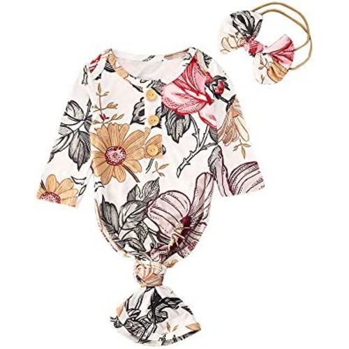 Infant Newborn Baby Girls Floral Sleep Gown Headband Sleepwear Romper Sleeping Bags Outfits