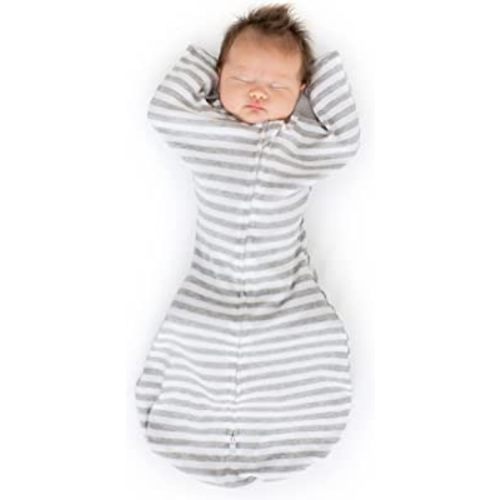 SwaddleDesigns Transitional Swaddle Sack with Arms Up Half-Length Sleeves and Mitten Cuffs, Gray Stripes, Medium, 3-6mo, 14-21 lbs (Better Sleep for Baby Boys, Baby Girls, Easy Swaddle Transition)