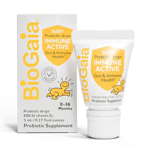 BioGaia Immune Active Baby Probiotic Drops + Vitamin D | for Babies & Toddlers 0-36 Months | Supports Digestive & Immune Health | Allergen, Dairy, Soy & Gluten Free | Backed by 30 Years of Research