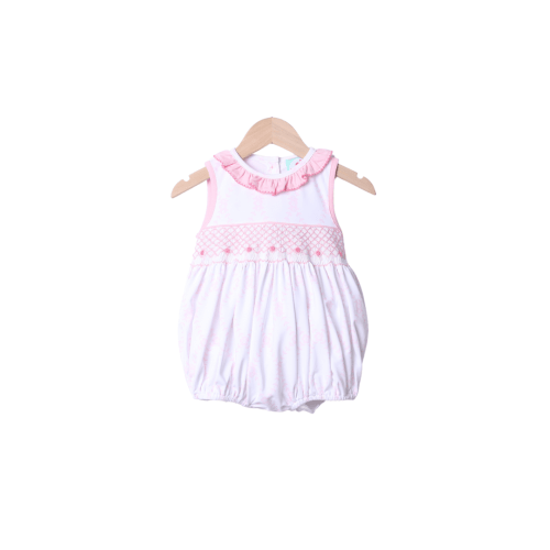 Smocked White and Pink Heirloom Trellis Bubble – The Smocked Flamingo