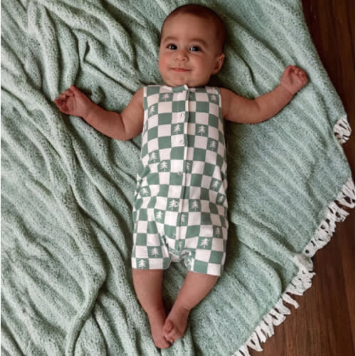 Relaxed Shortie, Trees Checkerboard – SpearmintLOVE
