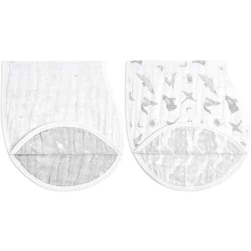 aden + anais 100% Organic Cotton Muslin Burpy Bib – Multi-Use, Absorbent 4-Layer Burp Cloth & Full-Coverage Snap-Closure Baby Bib, Lap-Shoulder Drool Cloth, 22.5” X 11”, 2-Pack, Map The Stars