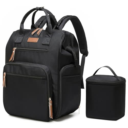 Qualyphant Breast Pump Bag for Spectra S1 S2 Medela, Convertible Large Diaper Bag Backpack for Working Moms with 16 inch Laptop Sleeve & Cooler Storage, Black