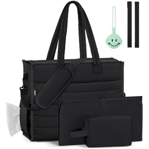 IBFUN Diaper Bag Tote for Baby - Large Baby Bag 4Pcs with Waterproof Changing Pad Pacifier Case, Travel Hospital Mommy Bag
