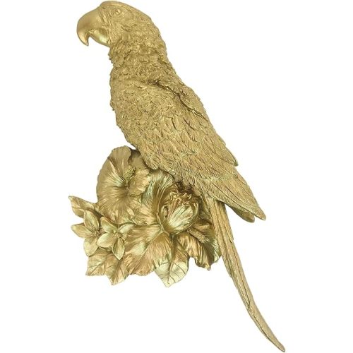 GUSFREUD Gold Wall Decor, Parrot Wall Sculptures, Unique Wall Hanging Decor, Bird Decor for Home, Faux Parrot Wall Art for Living Room, Bedrooms, Hallways, Animal Head Wall Decorations
