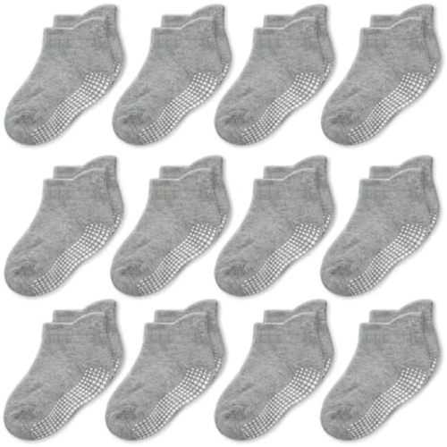 CozyWay Baby & Toddler Socks with Grippers Non Slip Ankle Grip Socks For Boys and Girls - Comfy Soft Cotton - 12 Pack