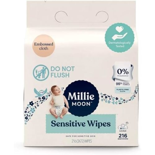 Millie Moon Sensitive Wipes (216 Count)-3 Packs of 72 Wipes(1Box)