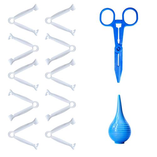 10 pcs Sterile Umbilical Cord Clamps, for Home Birth, Veterinary, Obstetrical Kit, Midwife Emergency Birth Supply, Ear Syringe, Snot Sucker, Mucus Sucker and Nasal Bulb Syringe