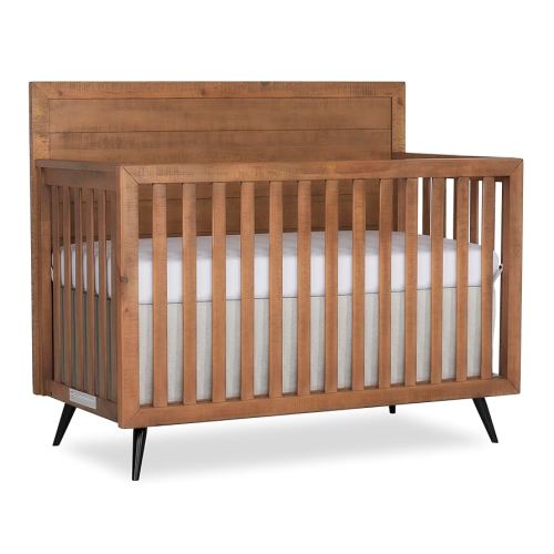 Stilnovo Mid Century 4-in-1 Convertible Crib in Sugarcane, Greenguard Gold Certified, 3 Mattress Height Settings, Modern Nursery, Wooden Furniture
