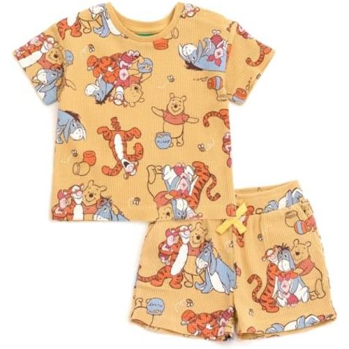 Disney Winnie the Pooh Waffle Knit T-Shirt and Shorts Outfit Set Newborn to Little Kid Sizes (Newborn - 5)