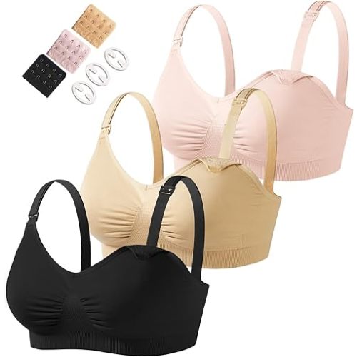 HOFISH 3PACK Full Bust Seamless Nursing Maternity Bras Bralette S-XXL with Extra Bra Extenders & Clips