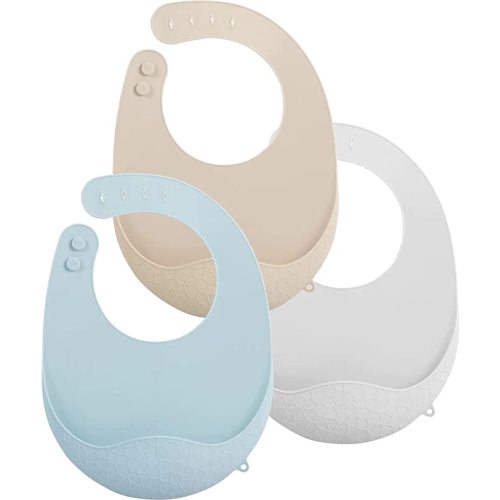PandaEar 3 Pack Super Light Silicone Baby Bibs for Boys Girls| Waterproof Baby Bibs with Pocket Food Catcher, Soft Adjustable Silicone Feeding Bibs