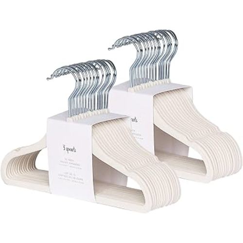 3 Sprouts Velvet Baby Hangers - Non-Slip, Durable Infant Toddler Kids Hangers - Baby Clothes Hanger for Closet - Cintres Pour Bebe - Pack of 30 - Cream