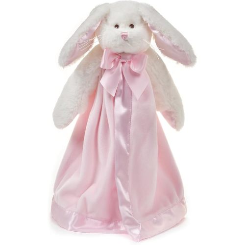 Bearington Baby Bunny Snuggler - 15 Inch Pink Rabbit Plush Stuffed Animal Security Blanket Lovey for Babies - Bunny Lovey Plush Blanket