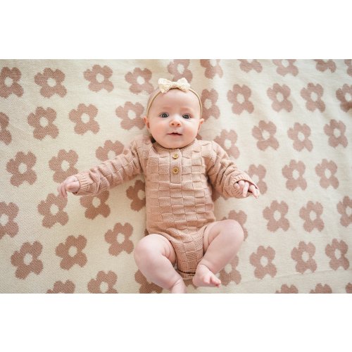 Organic Knitted Baby Blanket - Mocha Daisy - Harp Angel Boutique