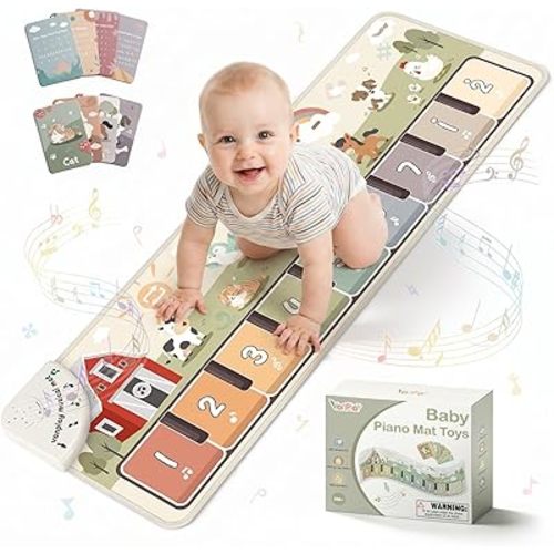Floor Piano Mat, Music Mat with 45 Sounds & Music, Piano Mat with 9 Piano Keys & 8 Animal Sounds, Record & Playback, Sensory Toys for Toddlers 1-3, Toddler Toys for Girls Boys Gift