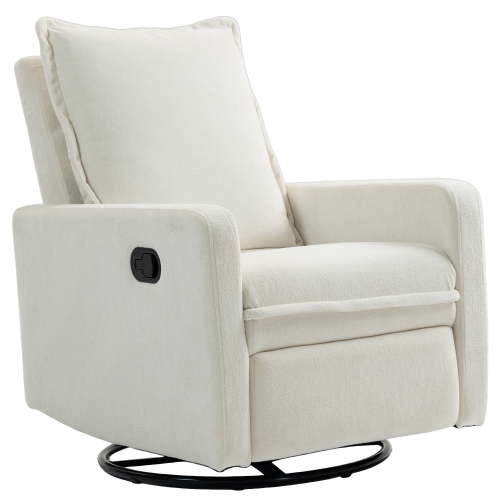 Leumius Swivel Rocking Chair,Manual Upholstered Glider Recliner Rocking Chair for Nursery and Living Room,White