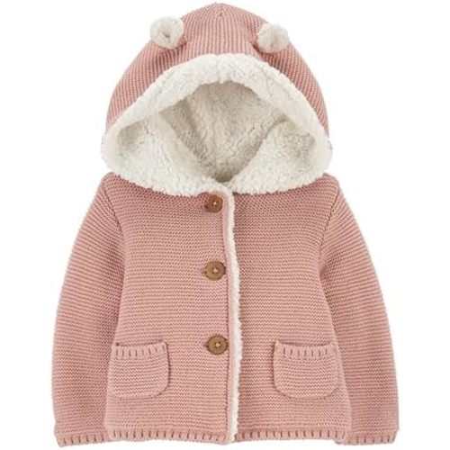 Carter's Unisex Baby Boys and Baby Girls Button Front Hooded Sherpa-Lined Cardigan Jacket