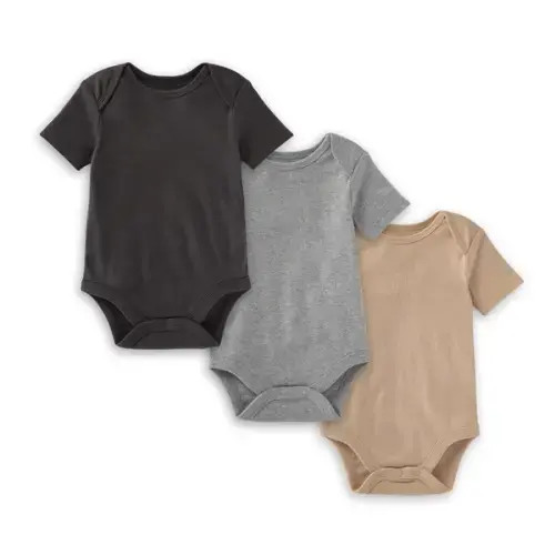 Organic Solid Short Sleeve Bodysuits - Set of 3 - Ash