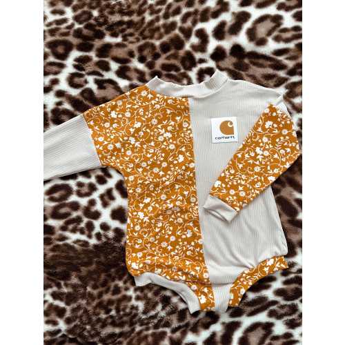 Patched carhartt romper/ toddler clothing/ baby clothing/western / boho / trendy / vintage/ handmade/ custom baby clothes / romper /leotard
