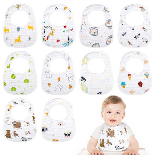 Qweryboo 10-Pack Baby Bibs for Boys, Muslin Drool & Teething, Soft Cotton, Adjustable Snap