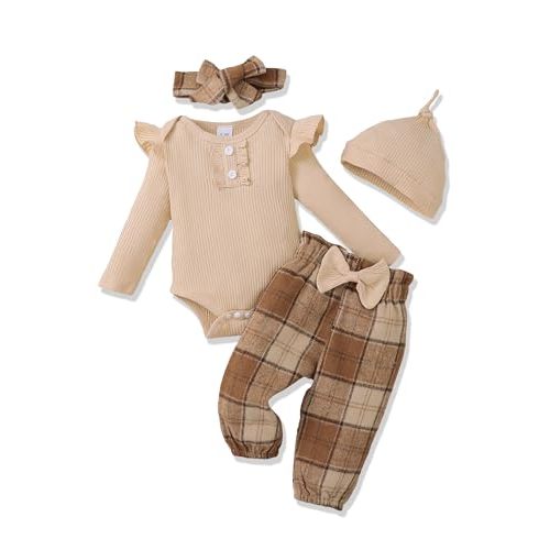 Renotemy Newborn Baby Girl Clothes Outfits Infant Romper Ruffle Floral Pants Cute Toddler Baby Girl Clothes Set