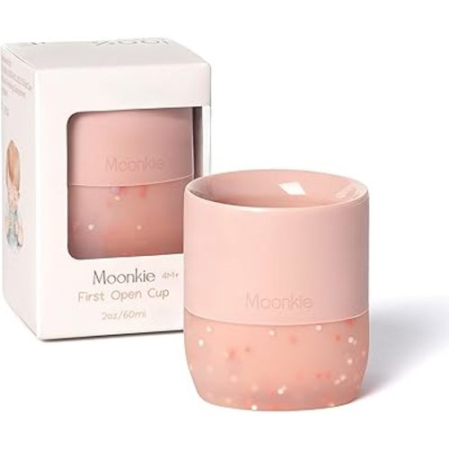 Moonkie Silicone Baby Cup 4 Months+ | Tiny Open Training Cup for Infants with Confetti Sprinkles | Baby-Led Weaning Essential | 2 oz (Blush, 1 Pack)