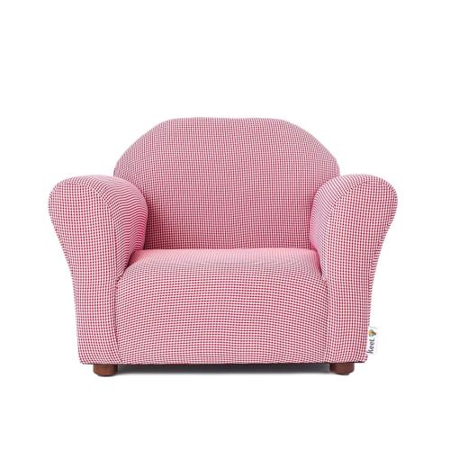 Roundy Gingham Chair for Kids Upholstered Toddler Armchair for Ages 2–5, Sturdy Wooden Frame, Soft Durable Cotton Fabric, Lightweight, Fully Assembled, Ideal for Playrooms, Nurseries & Bedrooms.