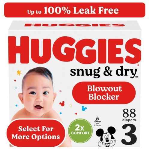 Huggies Snug & Dry Fragrance-Free Baby Diapers, Size 3 (16-28 lbs), Leak-Proof, 88 Ct with Wetness Indicator
