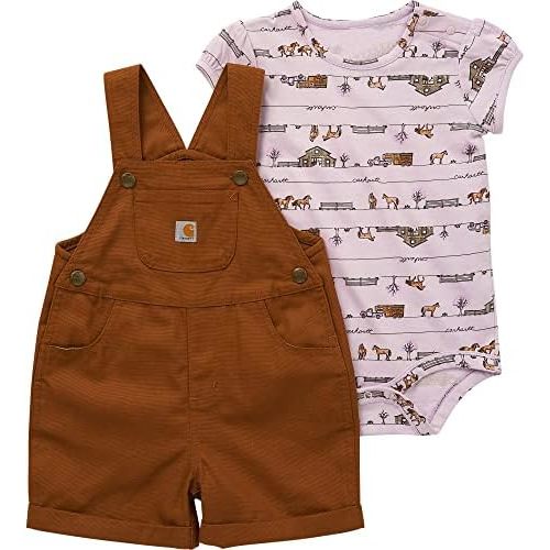 Carhartt baby-girls Short-sleeve Bodysuit Shortall Setinfant-and-toddler-clothing-sets