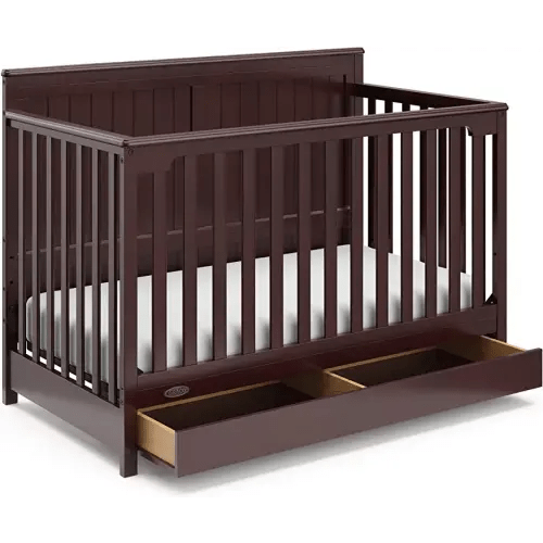 Graco Hadley 5-in-1 Convertible Crib with Drawer (Espresso) – GREENGUARD Gold Certified, Fits Standard Crib Mattress, Converts to Toddler Bed, Daybed and Full Bed, 4 Adjustable Mattress Heights