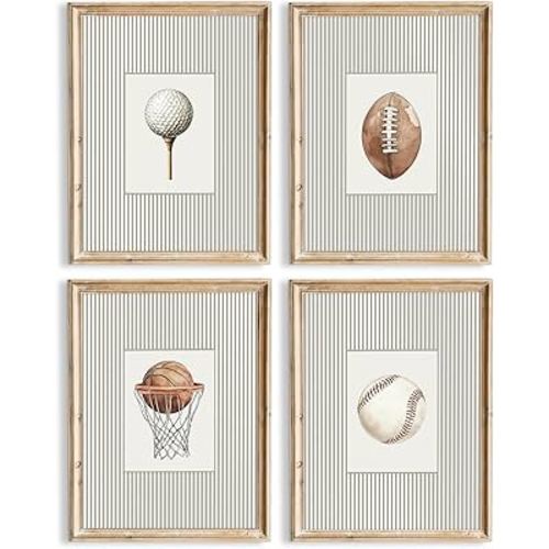 Sports Wall Art Decor Toddler Boys Room Canvas Prints Vintage Sports Nursery Wall Decor Kids Poster Football Baseball Pictures Basketball Golf Painting Artwork for Bedroom 8x10 Inch Unframed Set of 4