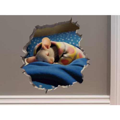 Sleeping Mouse in Mouse Hole Decal - Mouse Hole 3D Wall Sticker