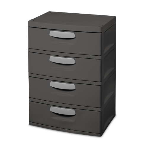 Sterilite 4 Drawer Unit, Durable Plastic Construction, Frame and Drawers, Dark Gray