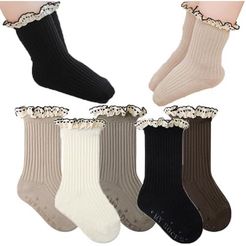 Baby Girls Vintage Frilly Ankle Crew Socks Toddler Lace Plaid Ribbed Dress Socks