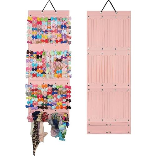 PACMAXI Baby Girl Hair Bows Holder, Hair Clips Storage Hanger For Ribbons, Hair Bows Organizer, Baby Hair Clip Storage Display Sturdy Stand, Wall Hanging for Girl Room (Pink 2, Large)