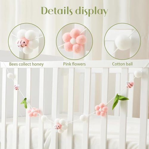 Baby Mobile for Crib, Crib Nursery Mobile for Boys Girls, Boho Bee Flower Nursery Decor Soothe Toy Baby Shower Set for Infant Bedroom Hanging Decoration Toy, Pink - Pink Bee Decor