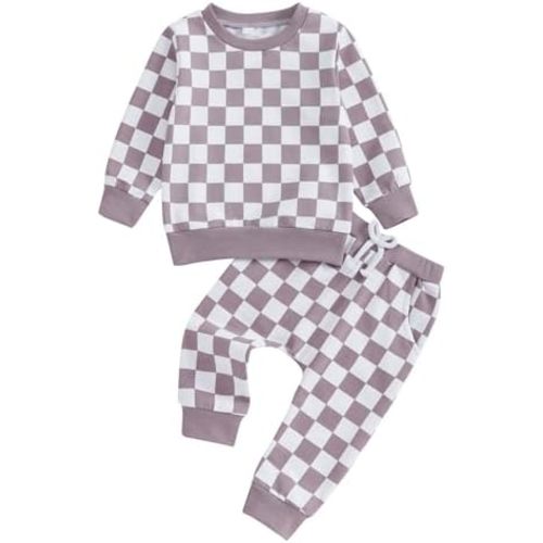 Toddler Baby Girl Fall Outfits Long Sleeve Checkerboard Print Tops Drawstring Pants Cute Litter Girl Winter Clothes