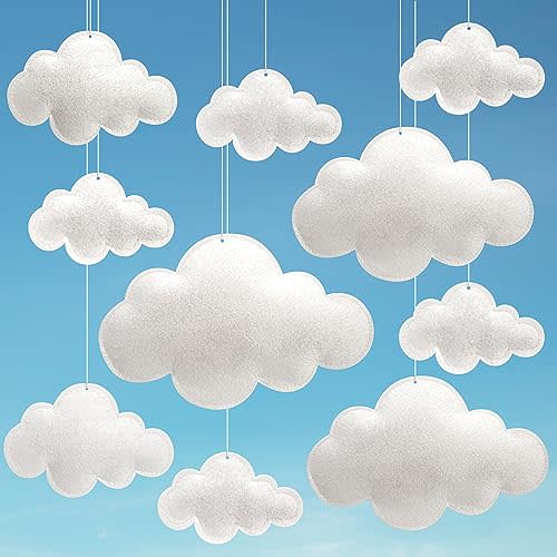 Ayfjovs 10pcs 3D Cloud Decoration Hanging Cloud for Ceiling Decor, Felt 3D White Cloud Ornament for Art Stage Wedding Nursery Children Room Party Baby Shower Cloud Props