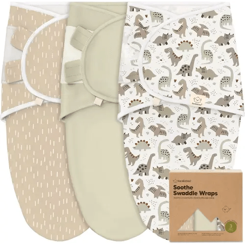 3-Pack Organic Baby Swaddle Sleep Sacks - Swaddles for Newborns, Infant 0-3 Months, Baby Girls, Boys, Soft & Snug Newborn Sleep Sack, Nursery Swaddling Blankets (Dino Ridge)