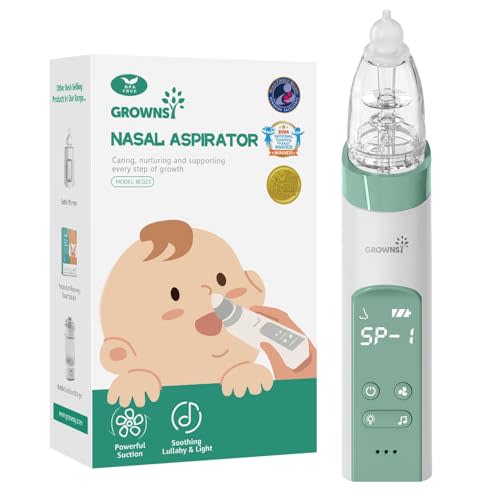 GROWNSY Nasal Aspirator for Baby, Electric Nose Aspirator for Toddler, Baby Nose Sucker, Automatic Nose Cleaner with 3 Silicone Tips, Adjustable Suctions, Music and Light Soothing Function (Green)