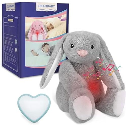 DEARBABY Baby Soother Cry Activated Sensor Toys,Heartbeat Bunny for Babies,Plush Stuffed Animal for Newborn Infants,Baby Toy Vibrating with Mom’s Heartbeat, for Girls and Boys
