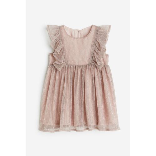 Flounce-trimmed Dress, Round Neck, Sleeveless, Dusty pink/glittery - size 6M (4-6M)