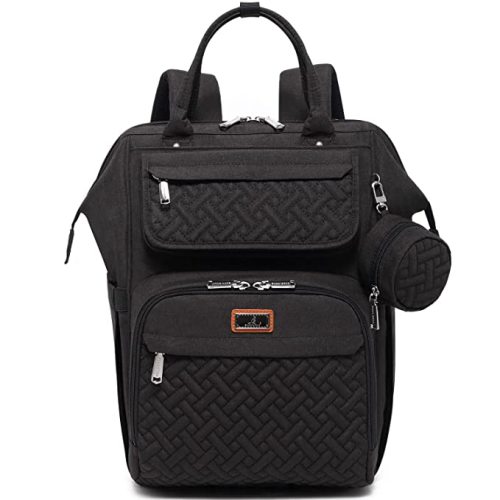 BabbleRoo Diaper Bag Backpack, Multifunction Nappy Changing Bag with Changing Pad, Stroller Straps & Pacifier Case, Unisex Stylish Travel Back Pack for Moms & Dads - Black
